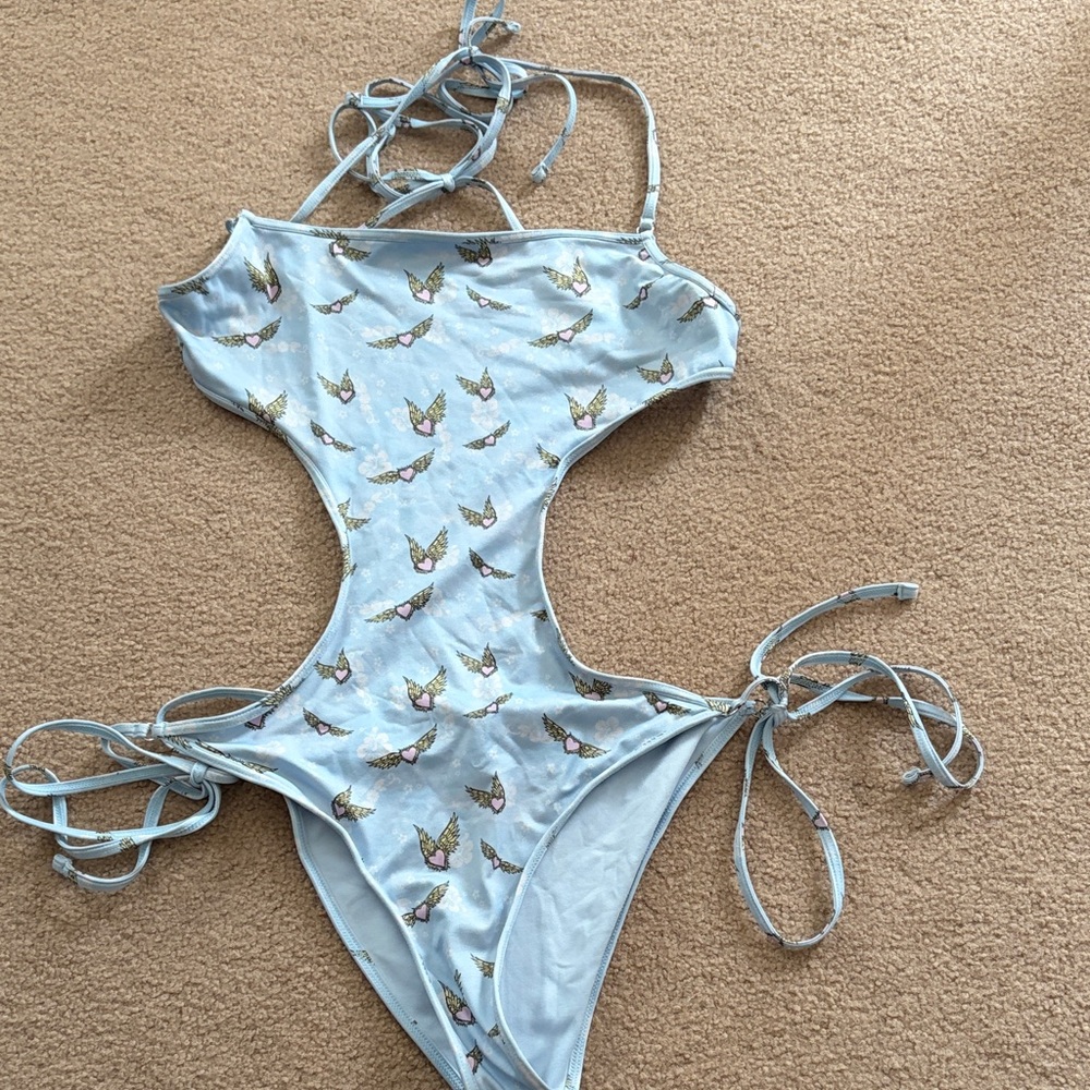 Frankie’s Bikinis Cutout One Piece Swimsuit - Light Blue